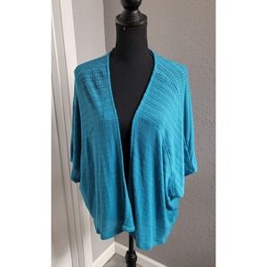 One World Teal Blue Short Sleeve Open Front Cardigan Women's Size 1X